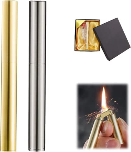 Vintage-Grabenfeuerzeug, Kerosin-Kupferfeuerzeug, winddichtes Messingfeuerzeug für Männer, Vater, Ehemann, Cool Feuerzeug-Kerosinfeuerzeug mit Geschenkbox (2Pack)