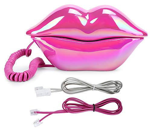 Rose Red Mouth Telephone, Wired Lip Telephone Landline Phone Funny Cute Cartoon Shaped Corded Landline Telephone for Home Office Decoration Furniture Decor