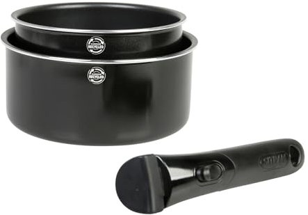 Sitram 715484 Lot de 2 Casseroles Aluminium recyclé SITRAMOVIBLE FAMILY Ø 16-20 cm H 7.5-9 cm, Revêtement intérieur anti-adhésif sans PFOA - manche amovible SITRAMOVIBLE - Tout feux dont induction