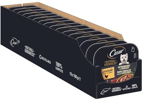 Cesar Natural Goodness Premium Hunde Nassfutter in der Schale Casserole in Sauce Getreidefrei mit Superfoods und Huhn 16x100g