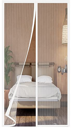 Magnet Fliegengitter Balkontür 140x220 cm, Verschiedene Größen, Aktualisierte Version, Fliegengitter Tür Ist Ideal Für Die Balkontür, Kellertür und Terrassentür, ohne Bohren, Weiß