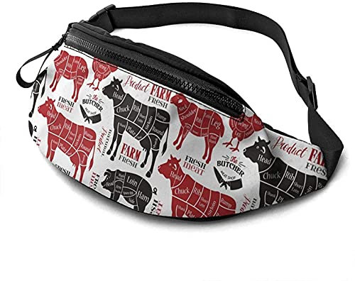 Meat Cuts Sac banane décontracté unisexe avec sangle réglable, Coupes de viande, Taille unique, Mode