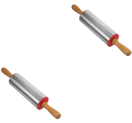 MAGICLULU 2stücke Edelstahl Teigroller Mit Holzgriffen Antihaft Nudelholz Für Pizza Teig Kekse Und Gebäck Langer Backzubehör Zum Einfachen Ausrollen Von Teig