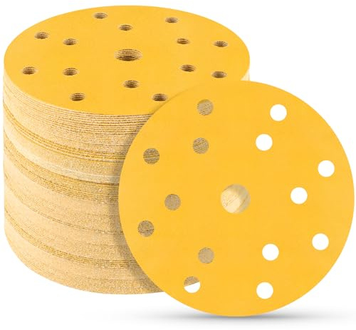 STEBRUAM 50Pcs 150mm Sanding Discs 320 Grit Sandpaper for Orbital Sander | 6 Inch 15 Holes Hook and Loop Sandpaper,Orbital Sander Pads,Wide Application,Primary alumina