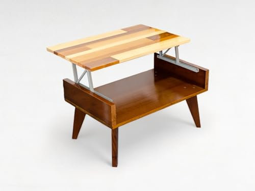 Mesa de Centro Elevable de Madera Robusta para el Salón, Mesa Baja elevable, Artesanal, mesita de café para el salón, Mesa abatible | 80 x 50 cm (Tonos Nogal)