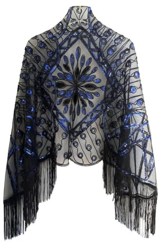 1920er Jahre Pailletten Schal Wraps Abendumhang mit Quaste Retro Umschlagtücher Wickelschal Party Bankett Vintage Flapper Abendkleider Stola für Gatsby Kostüm Accessoires