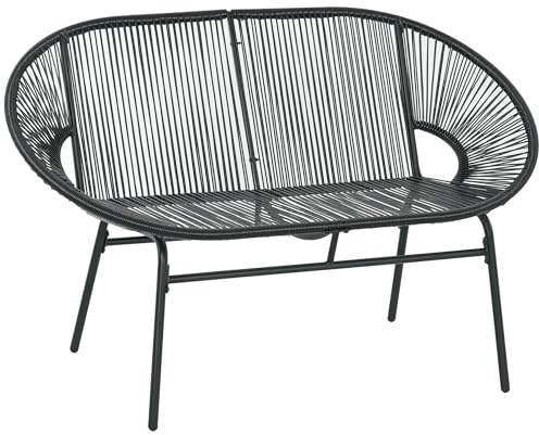 Outsunny Rattansessel mit Armlehne, Outdoor Sessel aus Polyrattan, wetterfest Gartensessel bis 240kg belastbar, Gartenstühle für Garten Balkon, Veranda, Terrasse, Schwarz