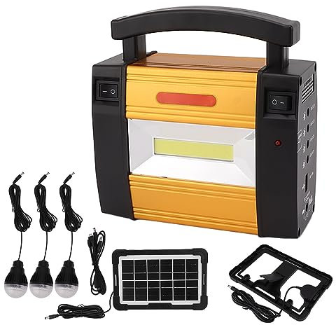 Generador Solar Portátil, Central Eléctrica Liviana con Luces LED para Acampar, Caminar, Emergencias, Material ABS, Batería de 5000 MAh