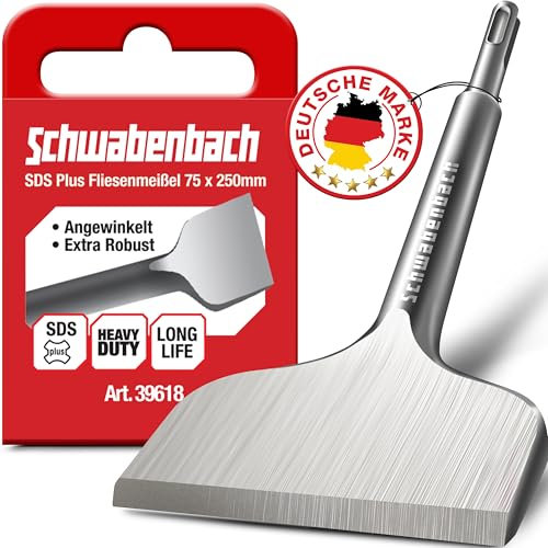 SCHWABENBACH ® Scalpello per piastrelle ad angolo, 75 x 250 mm, SDS Plus, strumento di rimozione delle piastrelle, ideale per rimuovere l'intonaco, scalpello piatto, punta extra temprata, martello