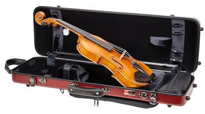 Crossrock Poly Carbon Oblong Violin Case for 4/4 Full-Size | Matte Red Finish, Hygrometer, Music Pouch, Accessory Storage – Lightweight Hard Shell