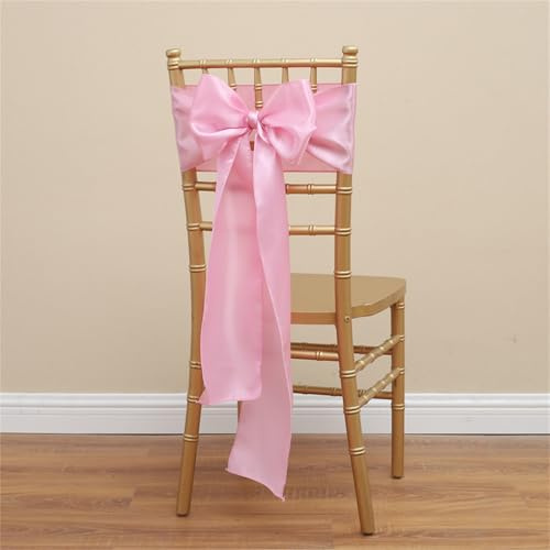 Highdi Bänder aus Satin Stoff Schleife Stuhlhusse, Stuhl Schärpe Band Schleifen Stuhlhussen für Hochzeit, Ceremonie, Party, Veranstaltung, Geburtstag Dekoration (100 Stück,Rosa)