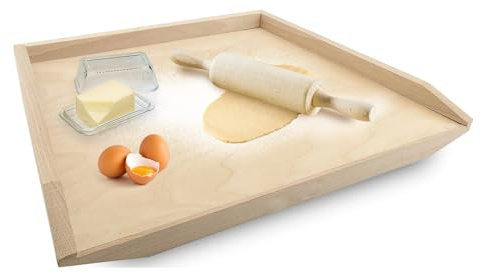 Large Wooden Dough and Cutting Board, 51x36 cm – Reversible Pastry Board with Lip for Rolling, Kneading, Baking, and Chopping – Durable Kitchen Tool for Countertops
