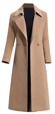 nichangyuyi Abrigo largo de cachemira de doble cara para mujer, abrigo de lana para otoño e invierno, Marrón, Large