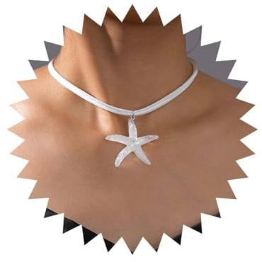 Allereya Vintage Große Seesterne Anhänger Halskette Samt Halskette Weiß Seestern Kette Harz Seestern Halskette Schmuck für Frauen