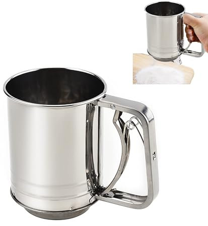 Flour Sifter Baking Sieve with Large Capacity 5 Cup for Home KitchenBaking Sieve Cup for Icing Sugar Cake Flour (Silver)