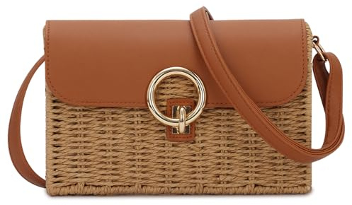 OPLERT Sacs à main en paille pour femmes Porte-monnaie tendance en rotin d'osier Sac à main d'été tressé Sac à main de vacances