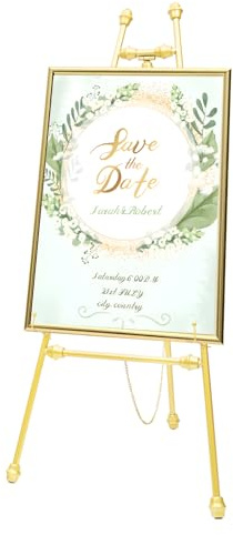 CzyuRachel Staffelei Gold Hochzeit, 118cm Anzeige Staffelei für Willkommensschild, Metall Display Staffeleis, Nano-Backlack, Einstellbare Neigung