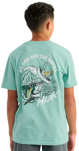 HUK Kids Short Sleeve Performance Tee, Fishing T-Shirt for Kids, Fish Adventure - Marine Blue Heather, Medium