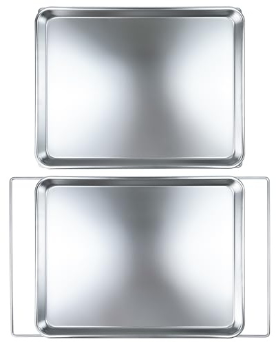 Expandable Stainless Steel Sheet Pan, (16.14~19.68) × 12.4 Inches, Adjustable in Length, Kitchen Baking Tray, Baking Meat Pan for Oven, Without Coating and Heavy Duty and Easy Clean 2 Pack