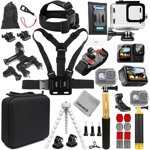 Gurmoir Accessory Kit for Gopro Hero 13 12 11 10 9 Camera, Essential Accessories Kit with Waterproof Case Backpack Strap Floating Grip Bundle Pack for Gopro 13 12 11 10 9 Camera(DT16)