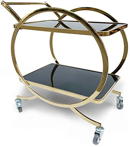 Getränkewagen Vintage Gold Trolley - Elegante Art-Deco-Möbel mit 2 Ablagen und Rollen zum Servieren und Organisieren von Getränken