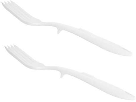 CIYODO Tenedores de Silicona Mango Cómodo para Cocinar y Servir Pasta en Color Blanco 2 Piezas, Fáciles de Limpiar Utensilios Flexibles para Menaje de Cocina