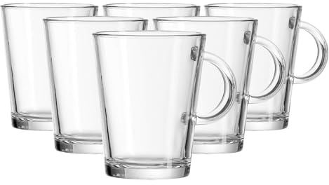 Ritzenhoff & Breker Arco Kaffeegläser mit Henkel, 380 ml, 6er Set – Hitzebeständige Glühweinbecher/Teegläser, Spülmaschinenfest, Transparentes Temperglas, Höhe 11 cm