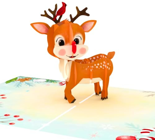 UNIPOP Carte Pop-Up 3D Renne de Noël, Carte de Vœux Festive pour Femmes, Épouse, Sœurs & Enfants, Cadeau de Noël Pop-Up Mignon