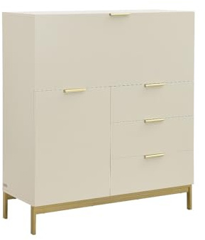 Vente-unique - Secrétaire avec 2 Porte et 3 tiroirs - MDF et métal - Beige - Erwin - avec Rangement