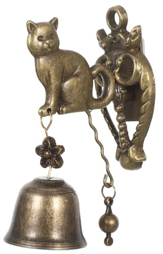 SMASOLO Carillon Éolien Forme Chat Vintage en Métal, Sonnette Rustique à Cloche de Porte Résistante aux Intempéries, Décoration Extérieure Jardin pour Amateurs D’Animaux et Maison,
