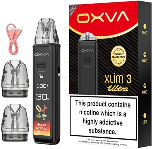 OXVA Xlim 3 Ultra Pod Kit – 1500mAh Fast-Charging Vape Device, 5-30W Output, 2.2 HD Touchscreen, Adjust Airflow, Compatible with Xlim V3 & EZ Pods, Top-Fill System – Nicotine Free (Bordeaux Red)