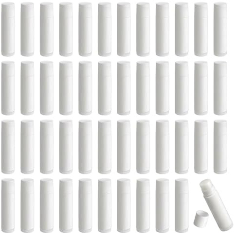 50 fundas para pintalabios vacías, 5 g, rellenables, de plástico con tapa, tubos reutilizables para el cuidado de los labios, cosméticos, bálsamos de labios caseros, color blanco