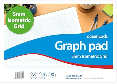 A3 Graph Pad 5mm Isometric Grid – 50 Sheets 90gsm Graph Paper for Technical Drawing, Engineering, Design & Drafting – Ocean Pads