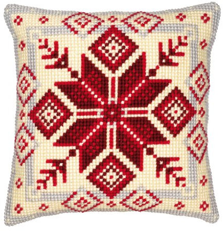 Vervaco Kreuzstich Stickpackungen Kissen Stickerei Set Anfänger Vorgedruckt Norwegischer Eisstern DIY Set Kreativ Set Für Erwachseneca. 40 x 40 cm Bastelset Handwerker Haus Dekoration