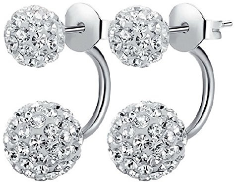 Kim Johanson Damen Doppel Shamballa Ohrringe *Vera* aus 925 Sterling Silber mit Zirkonia Steinchen Besetzt Ohrstecker inkl. Schmuckbeutel