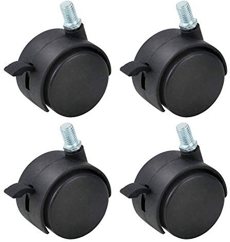 GOZOLA 4 Pack 50mm/2 Inch Nylon Plastic Replacement Caster Swivel Furniture Wheels Floor Protecting Office Chair Swivel Caster Threaded Stem 5/16 3/5 with Brake Black