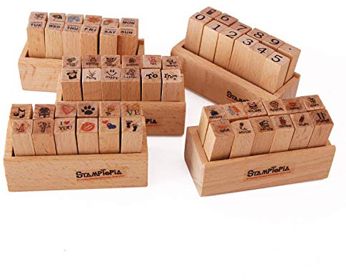 60pcs Niedliches Mini Holz Stempel Set, Leben-Liebes-Reise-Wochen-Zahl-Muster DIY Tagebuch Sammelalbum Stempel für Kartenherstellung Diy Handwerk Scrapbooking