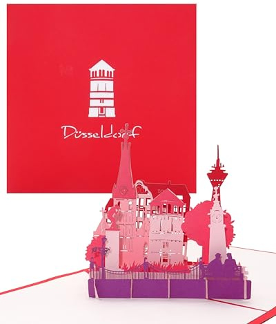 Cologne Cards Pop Up Karte Düsseldorf, 3D Grußkarte mit Panorama als Souvenir, Reisegutschein, Geschenkgutschein Karte mit Umschlag