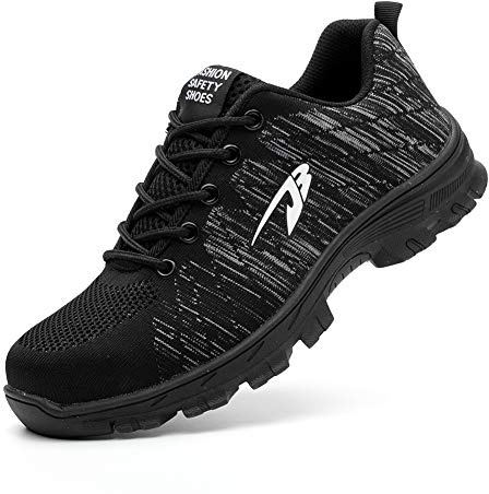 KRFE Safety Shoes Men S3 Light Steel Toe Work Shoes Lightweight Breathable Sports Protective Shoes 536 Black43