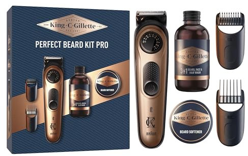 King C. Gillette Beard Trimmer PRO Geschenkset für Herren, Bartschneider und Reiniger im Mini-Format 60 ml, Balsam im Mini-Format 25 ml