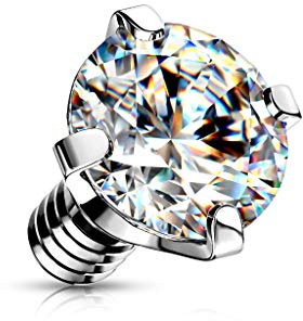 Paula & Fritz® - Piercing microdermal en zircone - Plusieurs couleurs, tailles et épaisseurs - En acier chirurgical 316L - Implant cutané en forme de boule, Acier inoxydable, Zircon cubique