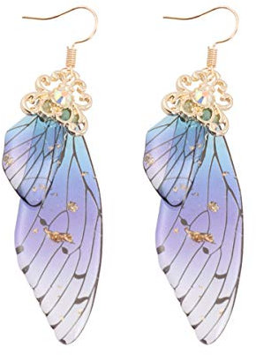 Happyyami Frauen Schmetterling Flügel Ohrringe Fee Schmetterling Ohrringe Braut Tropfen Phantasie Frauen Schmuck (Goldfolie Blau)