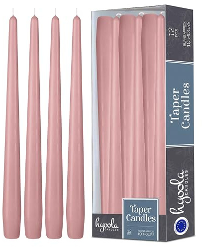 Hyoola Candele Lunghe a Cono 25 cm - Candele Coniche Senza Profumo Antigoccia - Candele Colorate Rosa Malva - Candele Lunga Durata 8 ore - Set Candele Affusolate da 12