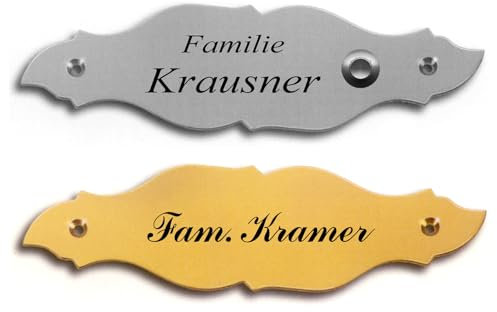 Messing oder Aluminium-Edelstahl Namensschild-Auch mit Klingel lieferbar-Türschild-Schild-137 x 35 x 2 mm-Mit Schutzlack-Made in Germany (Mess.matt mit 2 Zeilen Text mit Klingel)