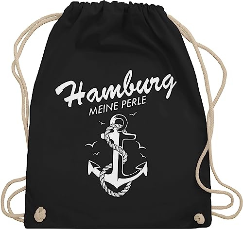 Shirtracer Turnbeutel Rucksack - Stadt und City Outfit - Hamburg - meine Perle - Unisize - Schwarz - hamburger souvenir städte hamburg... beutel tasche stoffbeutel sportbeutel baumwollrucksack bags