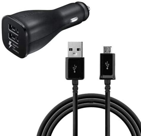 Mr. Gadget's Solutions Cargador de coche negro rápido adaptativo dual de 2 puertos con cable micro de 1 m para Samsung Galaxy S6, S6 Edge, S7, S7 Edge, Nota 4.
