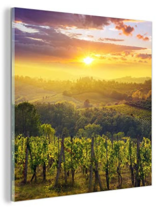 MuchoWow Glasbild Glasfoto Wandbild Bilder Deko 90x90 cm Toskana - Italien - Weinreben