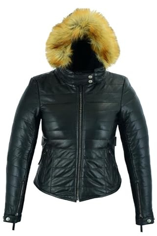 Jet Motorradjacke Damen Leder Protektoren Weiches gefühl Abnehmbare kapuze ARNIKA (Schwarz, S)
