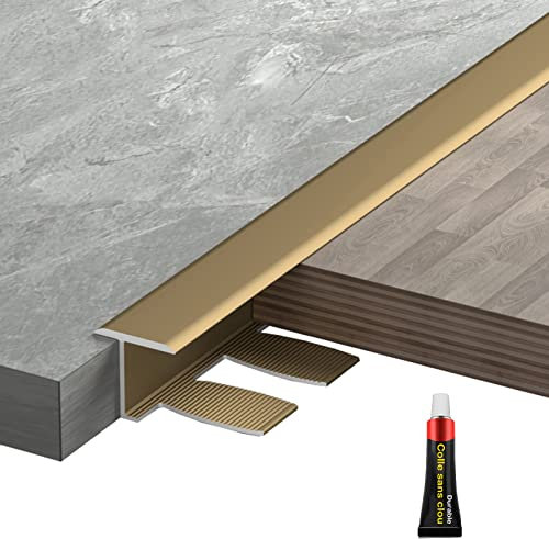 LAIDEPA T Type Abdeckleisten Für Fußböden, Dekorativ Métal Aluminium Übergangsprofil, Innen Außen Höhenverstellbar Schwellenrampe, Ohne Bohren Schnelle Montage,Matte Gold,140cm/55