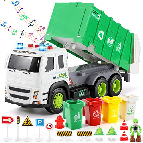 Anby families Camion della Spazzatura Giocattolo con Luci e Suoni,Camion Giocattolo per Bambini Ragazzi Ragazze,Funzione Veicoli Spazzatura Regalo per Bambini 3 4 5 6 7 8 Anni…